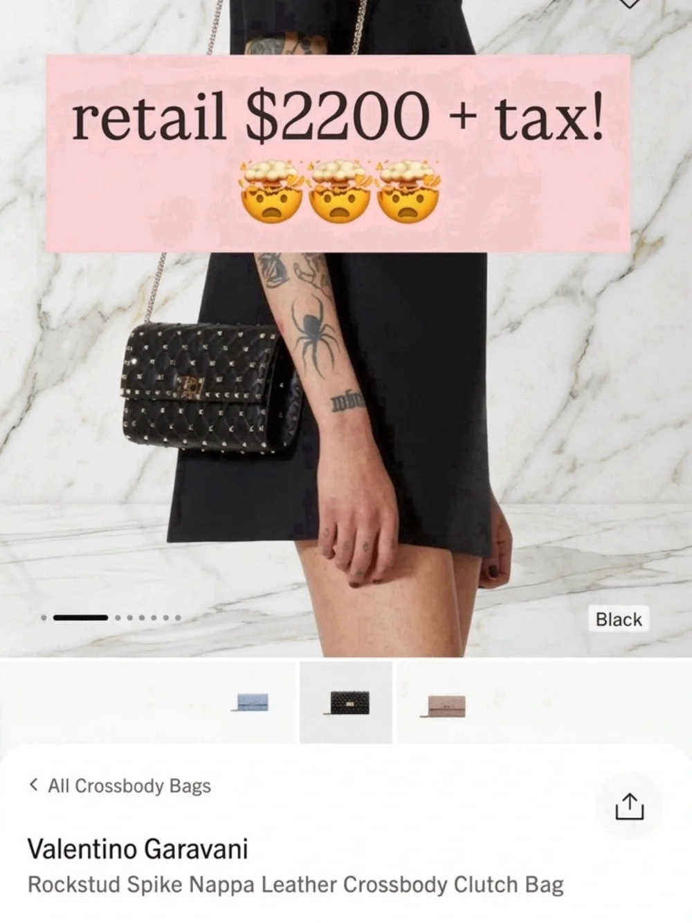 Valentino Garavani Black Quilted Studded Clutch - chain with Gold Hardware